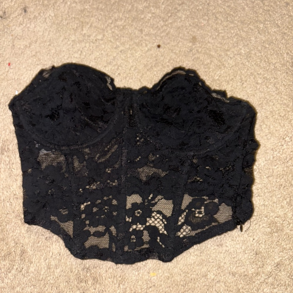black strapless lace corset